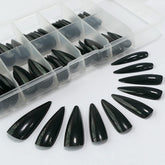 Lifextol uñas postizas negro brillo estilo stiletto largo para uñas elegantes