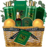 LILY ROY canasta-regalo-dorada: presentación elegante para regalo de spa en casa