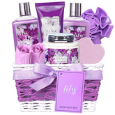 LILY ROY 9-piece spa gift basket on display, ideal for gifting on Valentine’s Day.