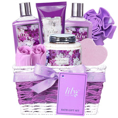 LILY ROY 9-piece spa gift basket on display, ideal for gifting on Valentine’s Day.
