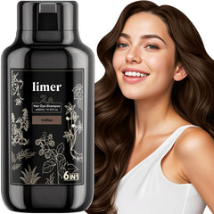 Limer Tinte Café Shampoo botella con dosificador y cobertura de canas natural