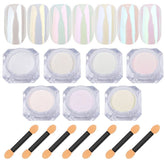 Lingyun polvos cromados para uñas, efecto perla blanca iridiscente, ideal para acabado espejo en uñas.