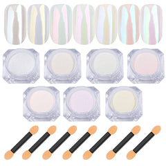 Lingyun polvos cromados para uñas, efecto perla blanca iridiscente, ideal para acabado espejo en uñas.