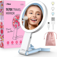 LitBear Espejo de maquillaje de viaje con luces para uso diario