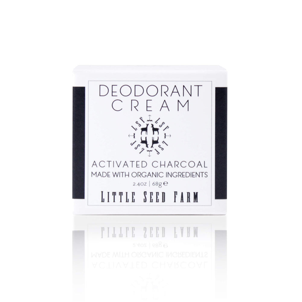 Little Seed Farm desodorante crema natural con carbón activado en frasco, frescura duradera.