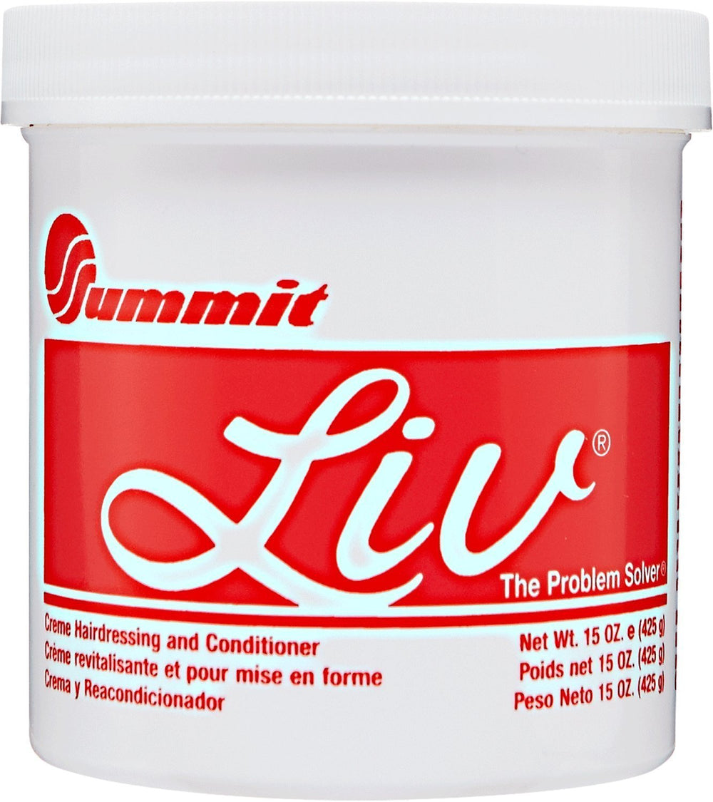 Liv Creme Acondicionador para cabello, botella de 15 oz, suavidad diaria y brillo natural.