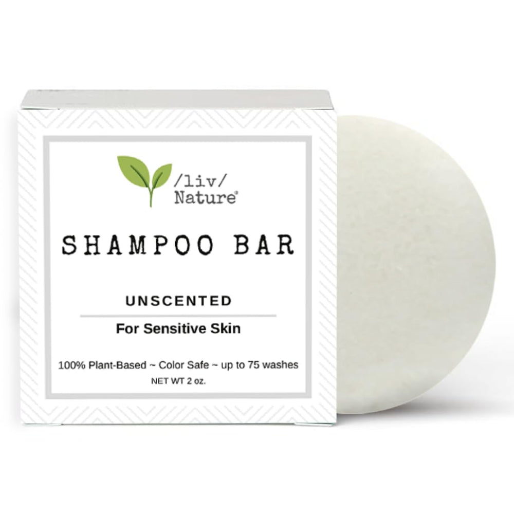 liv Nature Shampoo Bar sin fragancia con empaque reciclable.