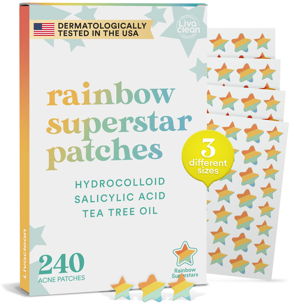 Parche estrella arcoiris de LivaClean en primer plano, ideal para uso nocturno.