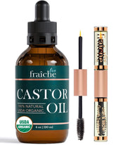Live Fraiche huile ricin bio 4oz sur bouteille – soin naturel des cils et sourcils.