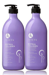 L LUSETA champú biotina y colágeno, botella para fortalecimiento capilar.