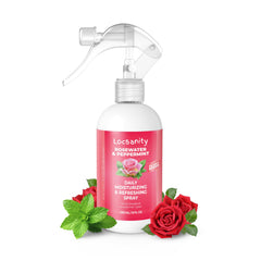 Locsanity agua de rosas y menta, pulverización en frasco para hidratar locs.