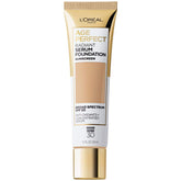 Base Age Perfect de L'Oreal Paris con suero radiante en botella, hidrata durante el día.