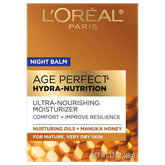 Bálsamo nocturno L’Oréal Paris Age Perfect Hydra-Nutrition en tarro, ideal para hidratación profunda.