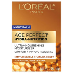 Bálsamo nocturno L’Oréal Paris Age Perfect Hydra-Nutrition en tarro, ideal para hidratación profunda.