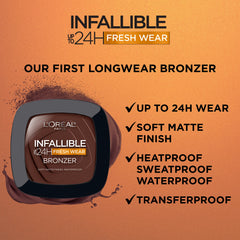 L'Oréal Paris Infallible Bronceador, enfoque de contorno natural para definición suave.