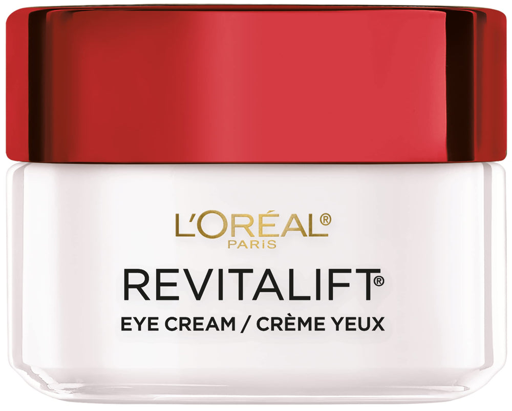 L'Oreal Paris Revitalift eye cream bottle close-up highlighting pro-retinol benefits