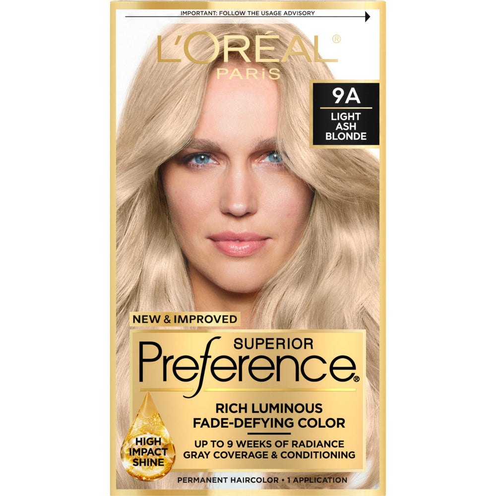 L’Oréal Paris Superior Preference rubio ceniza claro 9A: color duradero y brillo intenso.