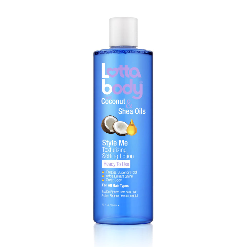 Lottabody Texturizing Setting Lotion, botella con brillo y fijación duradera.