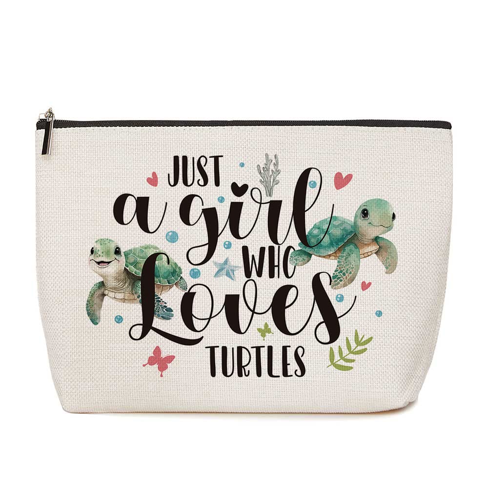 Bolso de maquillaje Lovdazzles con tortuga marina, ideal para viaje y organización diaria.