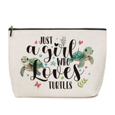 Bolso de maquillaje Lovdazzles con tortuga marina, ideal para viaje y organización diaria.