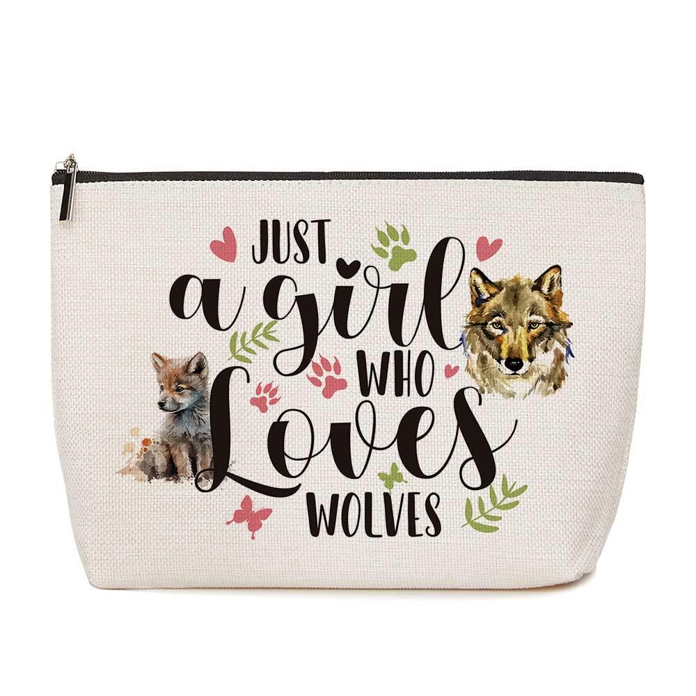 Lovdazzles bolsa maquillaje con diseño de lobo, regalo perfecto para amantes de lobos