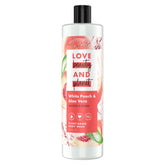 Love Beauty And Planet, botella derramando, experiencia de ducha suave y aromática.