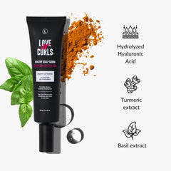 Love Ur Curls Serum contiene cúrcuma y albahaca para el cuidado capilar.