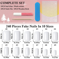 LoveOurHome conjunto de uñas adheribles 240 piezas blanco brillante para realizar la manicura en casa