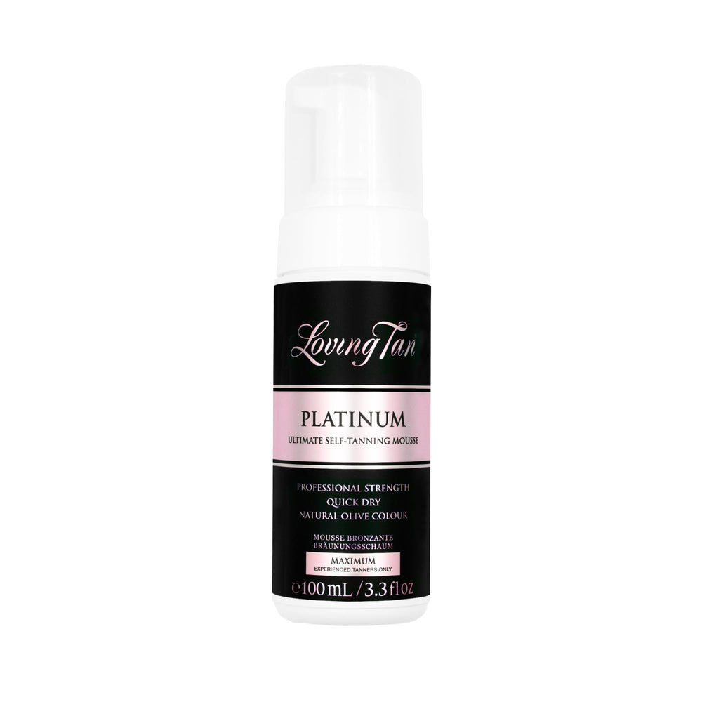 Loving Tan Platinum Mousse Dark en bote, fácil de aplicar y natural.