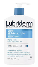 Lotion Lubriderm dans une bouteille de 473 ml pour peau sèche.
