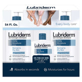 Lubriderm lotion hydratante quotidienne sans parfum, application pratique et hydratation légère.
