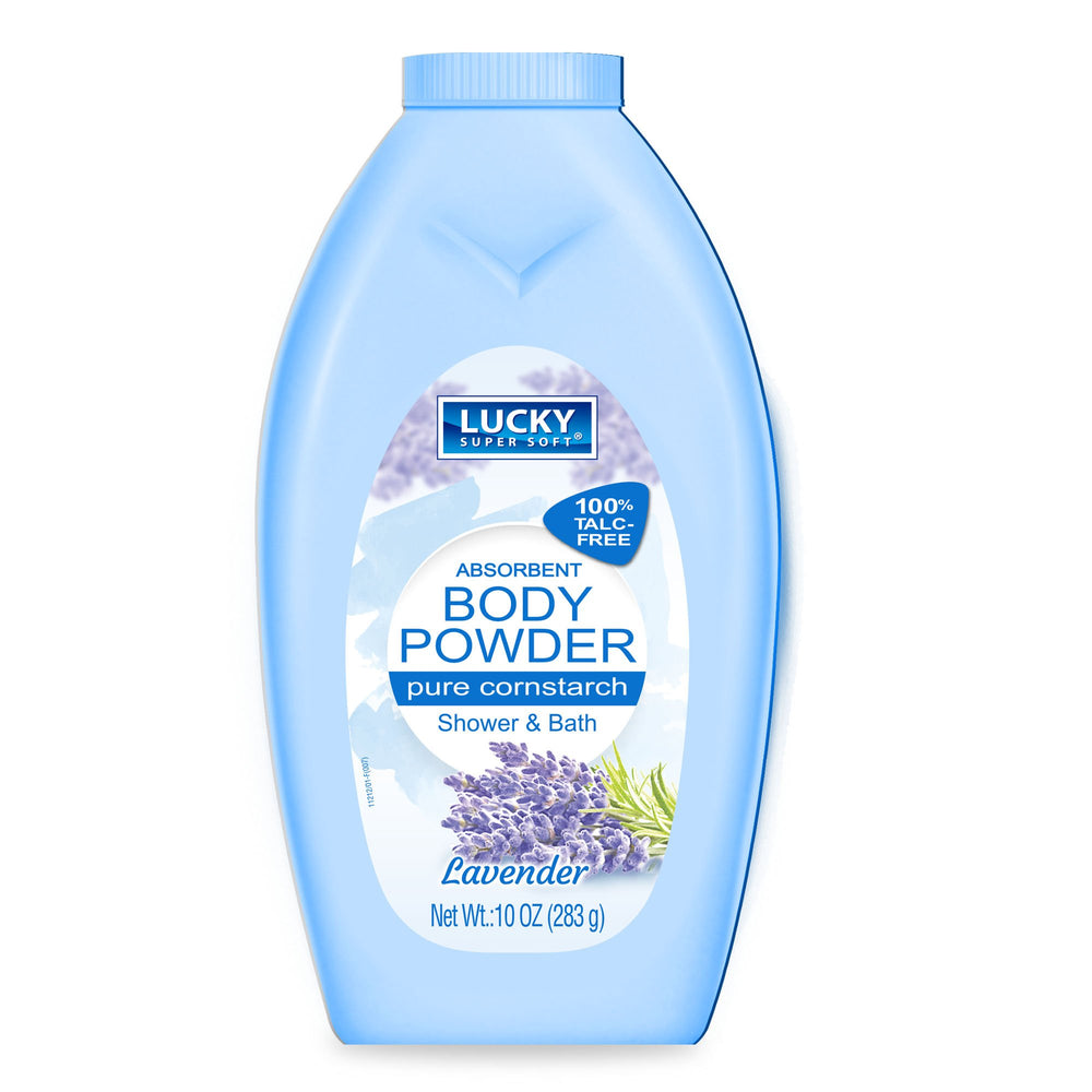 Lucky Super Soft polvo corporal de maíz con lavanda, ideal para piel seca y fresca