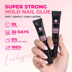 Luckyfairy pegamento uñas 4 en 1 para uñas, versátil y de aplicación limpia.