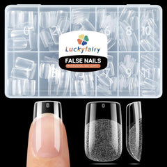 Luckyfairy puntas de uñas cuadradas cortas para acabado duradero