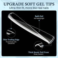 Luckyfairy puntas transparentes de gel suave, flexibles para acabado discreto.