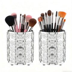 LUGUNU porta-brochas con cristal plateado, ideal para un tocador elegante y organizado.