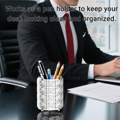 LUGUNU porta pinceles de cristal, borde plateado para escritorio.