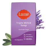 Lume barra jabón lavanda-salvia, detalle: aroma relajante y textura cremosa.