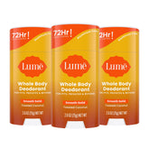 Lume desodorante corporal sólido en empaque con aroma coco tostado y control de olor