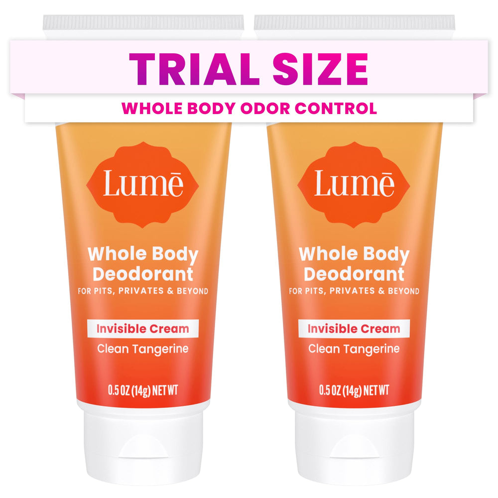 Lume desodorante corporal crema invisible en mini-tubo con fragancia de naranja para viajar.