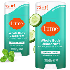 Lume desodorante de cuerpo entero, crema invisible en stick, aroma mentolado pepino para uso diario.