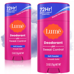 Lume Desodorante Plus en barra suave ofrece control de sudor para uso diario.