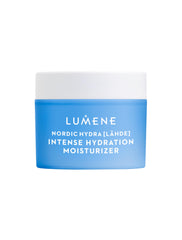 Lumene Nordic Hydra Lahde bottle pour showing lightweight hydration for all skin types.