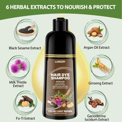 Lunory light brown dye shampoo lathering into rich foam during application