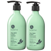 Flacon de shampooing Luseta arbre à thé et menthe, effet frais sur le cuir chevelu.