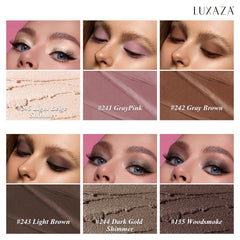 Luxaza Pro neutral eyeshadow swatch on eyelid, rich color payoff.