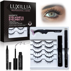 Luxillia kit de pestañas magnéticas, 8 piezas, claras y negras, aspecto natural sin pegamento.
