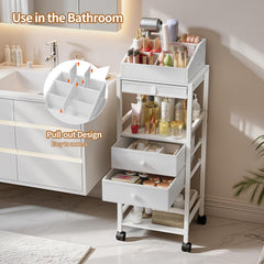 Luxspire diseño de vanidad blanco, estilo moderno para ordenar cosméticos en la mesa del tocador.