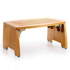 Lyellfe taburete bambú plegable, soporte estable para pies en casa.