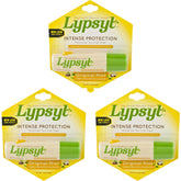 Lypsyl Intense Protection Original Mint lip balm 3-pack front view for minty hydration.